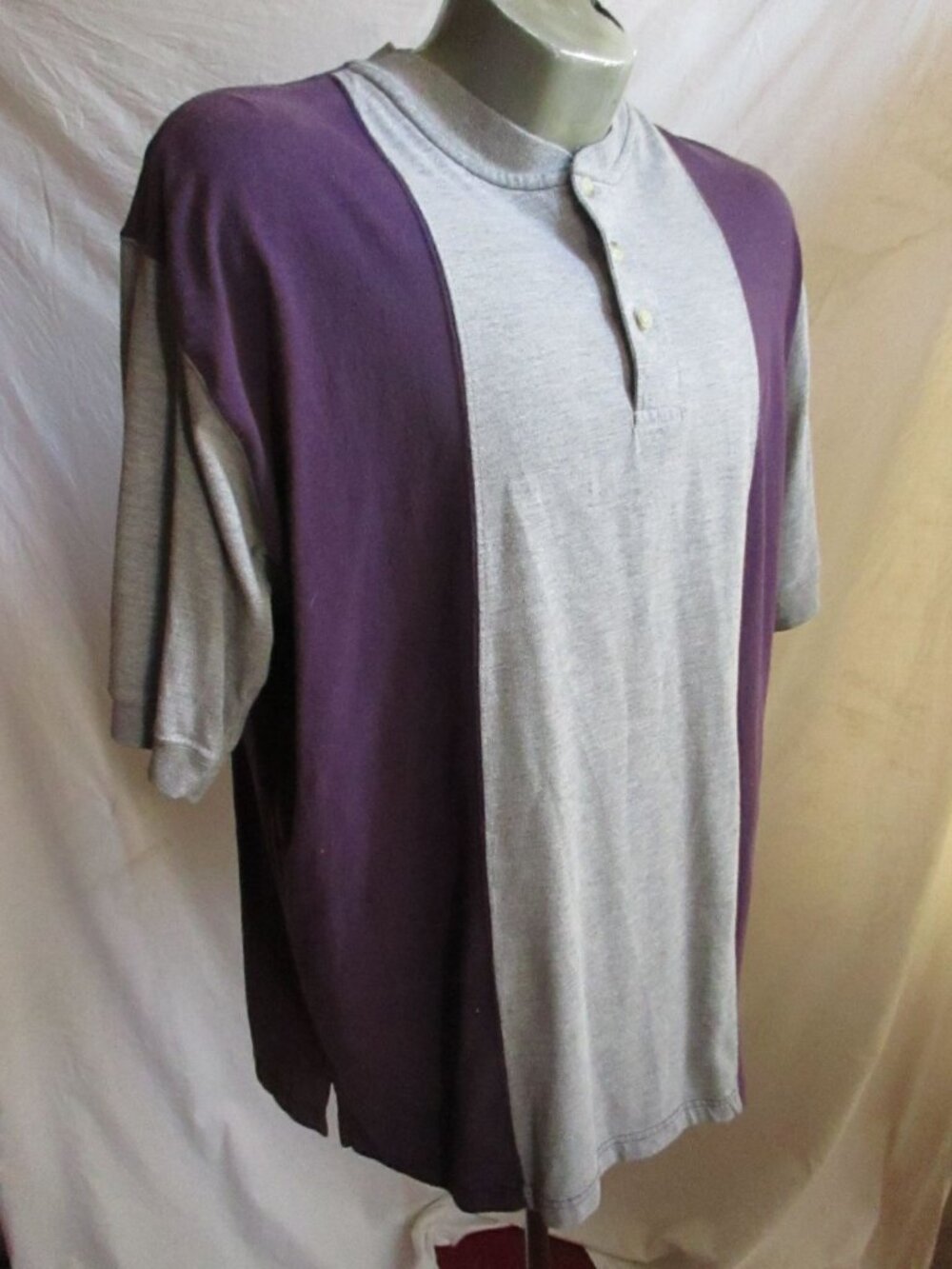 True Vintage Henley Shirt Large Citi Express Two-Tone Polo Shirt Purple & Gray